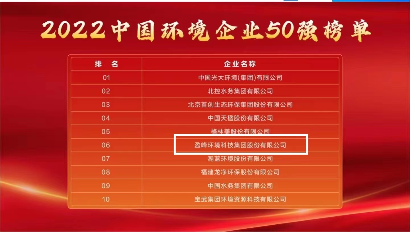 今年會環(huán)境連續(xù)5年榮登“中國環(huán)境企業(yè)50強(qiáng)”榜單